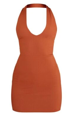 Rust Ribbed Halterneck Tie Back Bodycon Dress -Serenova Dresses Shop 57f6e61407e0add0e81948881cbd2adec25703da cmy7256 6