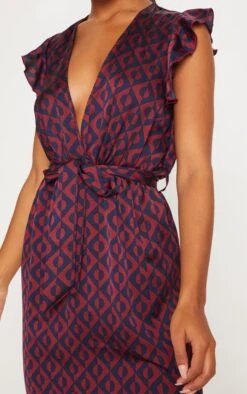 Navy Geo Print Satin Frill Shoulder Split Midi Dress -Serenova Dresses Shop 584a6ec4964da0c8275e9ba09fc2f09c368a6cd5 cly2441 5