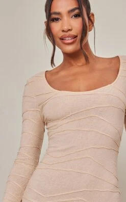 Desert Sand Textured Long Sleeve Bodycon Dress -Serenova Dresses Shop 587696b3d4b5c929fde14f49f239be357e31143c cnb8083 4