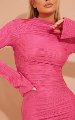 Hot Pink Crinkle Ruched Flare Sleeve Bodycon Dress -Serenova Dresses Shop 58e079547175c9ac0a8eb920e923ebd03a1f0899 cmw9882 5