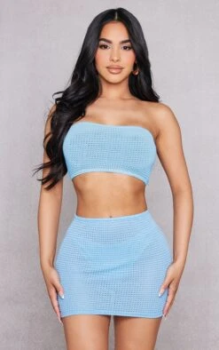 Petite Blue Textured Bodycon Skirt