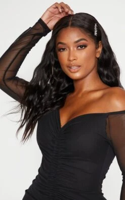 Shape Black Mesh Ruched Bardot Bodycon Dress -Serenova Dresses Shop 5b5a2b0d40b72277ee628f541d987d8d84f9c615 cme1152 5