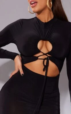Shape Black Slinky Long Sleeve Ruched Tie Up Bodycon Dress -Serenova Dresses Shop 5eb4c0c2ecd93fe676dcd4da6d83b1c13c08faa0 cmv6566 5