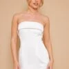 White Satin Bandeau Fold Over Shift Dress