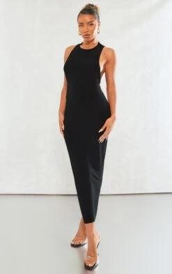 Black Slinky Extreme Racer Back Midaxi Dress