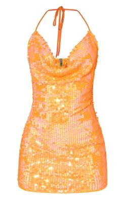 Orange Disk Sequin Cowl Halterneck Bodycon Dress -Serenova Dresses Shop 619e03e297fc75f1234e2b7047b5f30ed5b320bd cmz2165 6