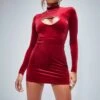 Red Velvet Diamante Heart Detail Bodycon Dress