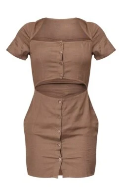 Taupe Linen Look Button Detail Cut Out Bodycon Dress 9 Taupe Linen Look Button Detail Cut Out Bodycon Dress -Serenova Dresses Shop 6612942b8509ccc980f6b547a49be9b8eeaf8b95 cnd1215 5