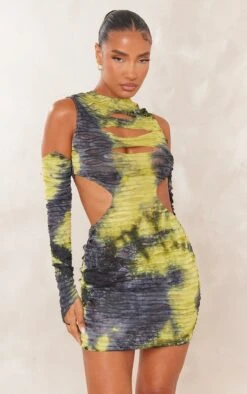 Multi Distressed Cut Out Sleeve Detail Bodycon Dress