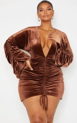 Plus Chocolate Velvet Plunge Ruched Front Bodycon Dress 7 Plus Chocolate Velvet Plunge Ruched Front Bodycon Dress -Serenova Dresses Shop 670e5fd1b0d4d30e2f8ac25ed4f76bf8169e75ce cmu1343 4
