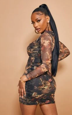 Shape Renaissance Print High Neck Mesh Bodycon Dress -Serenova Dresses Shop 6ab9b4397ea805aa849c17fd552f1169cae53afa cmk4674 3