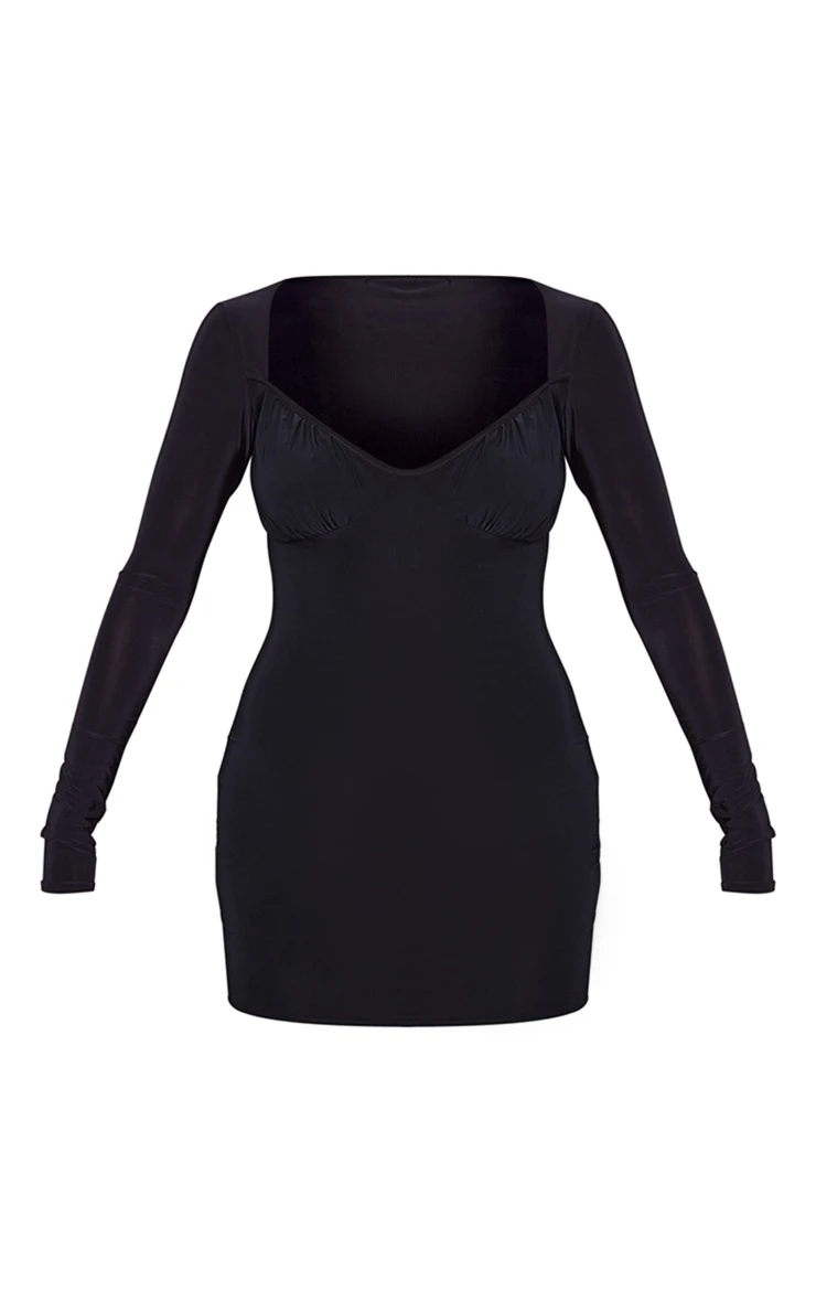 Black Slinky Ruched Bust Long Sleeve Bodycon Dress 5 Black Slinky Ruched Bust Long Sleeve Bodycon Dress - Image 5