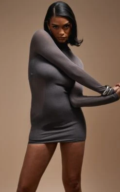 Charcoal Sheer Knit Racer Lined Long Sleeve Dress -Serenova Dresses Shop 6b3ab61637257263cb9da351e523c57804ae1e01 cnb8418 4