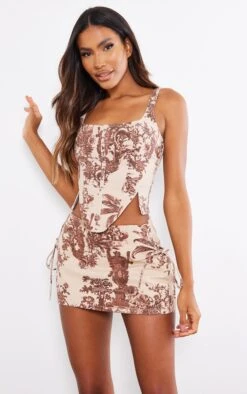 Brown Renaissance Inspired Print Lace Side Denim Mini Skirt -Serenova Dresses Shop 6f48c3f3cd328c1eb5b832679ec1aa2f65aebab8 cnb5765 4