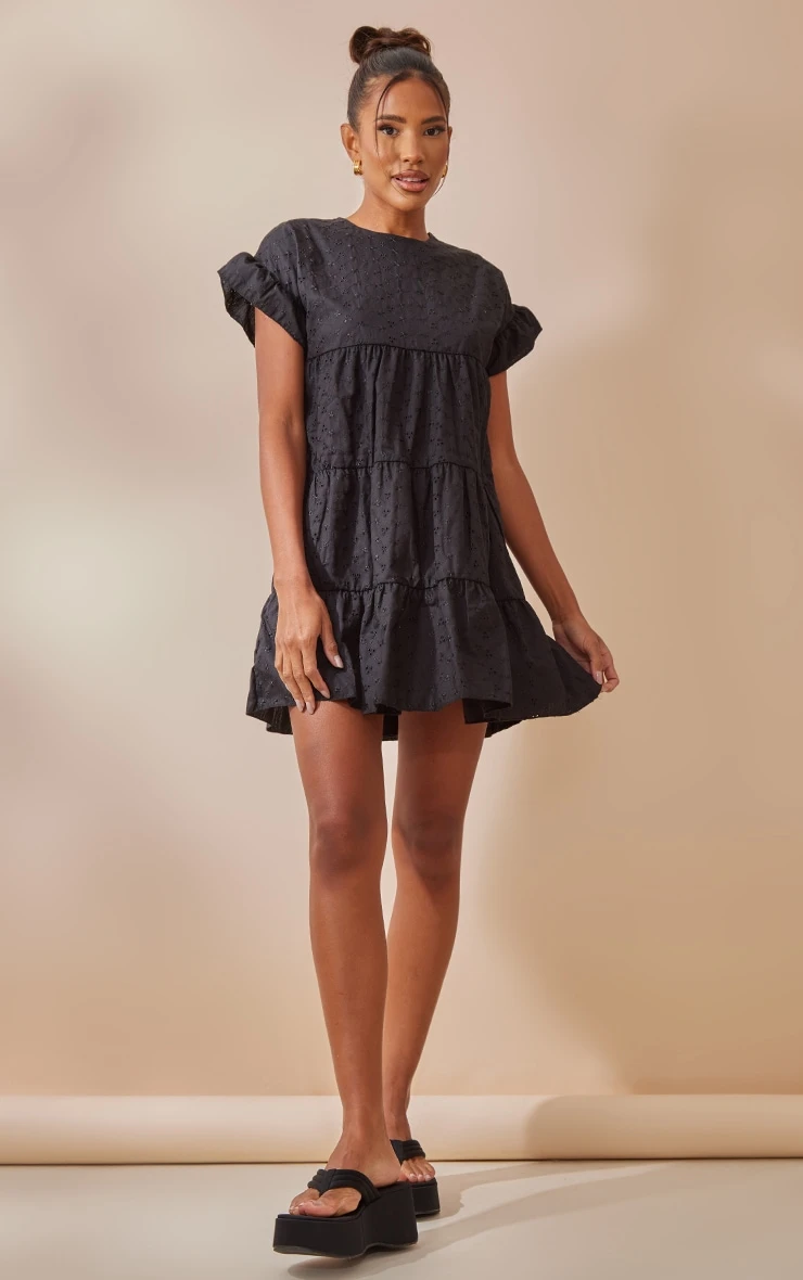 Black Broderie Anglaise Smock Dress 3 Black Broderie Anglaise Smock Dress - Image 3