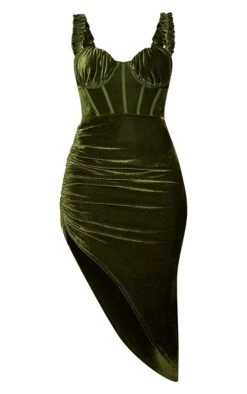 Olive Velvet Ruffle Strap Corset Detail Midi Dress -Serenova Dresses Shop 71691f95ccfdf97508c0fb48e5355f1b6edf7b26 cmv6853 6