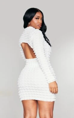 Shape Cream Bubble Textured Cut Out Back Mini Dress