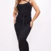 Black Rib Belted Midaxi Dress