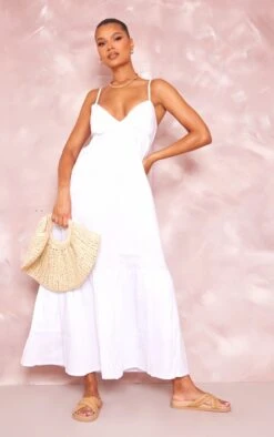 White Tiered Strappy Smock Maxi Dress