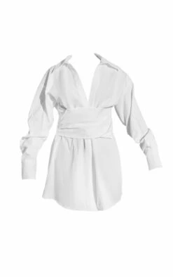 White Oversized Ruched Waist Shirt Dress -Serenova Dresses Shop 79e0bfd5b396dbb14b54ed040f6dee7b5832d70d cne1026 5