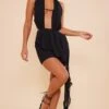 Black Chiffon Extreme Plunge Frill Skirt Halter Shift Dress