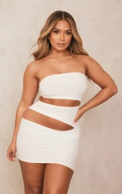 Shape Cream Slinky Cut Out Detail Mini Dress