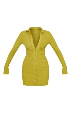 Chartreuse Brushed Rib Long Sleeve Ruched Shirt Dress -Serenova Dresses Shop 7f6aa9374b298d685d3c08b3053f7e28f0dd7388 cmp8333 5