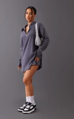 Petite Ink Blue Rib High Neck Half Zip Oversized Sweatshirt Dress -Serenova Dresses Shop 804fdd6c75d4fee7651d97af49456c108808fde8 cnc4743 3