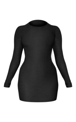 Black Textured Crew Neck Long Sleeve Bodycon Dress -Serenova Dresses Shop 816ca229ec5c11b9ebbcf206e9e584bb5a6a6442 cnb9614 5