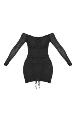 Shape Black Mesh Ruched Bardot Bodycon Dress -Serenova Dresses Shop 83a6c61ec62754e928cab8678f1975ed7daa1e53 CME1152 3