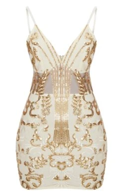 Gold Strappy Sheer Panel Sequin Bodycon Dress -Serenova Dresses Shop 842bf6acef3d23b6785ac00d98a29b71d8e83b2c CLV7417 3