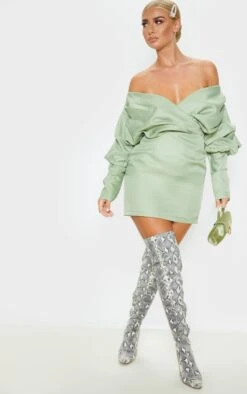 Sage Green Off The Shoulder Ruched Bodycon Dress -Serenova Dresses Shop 8841d912191d46591e12388c6598d1a78656cc2f CMC5353 5