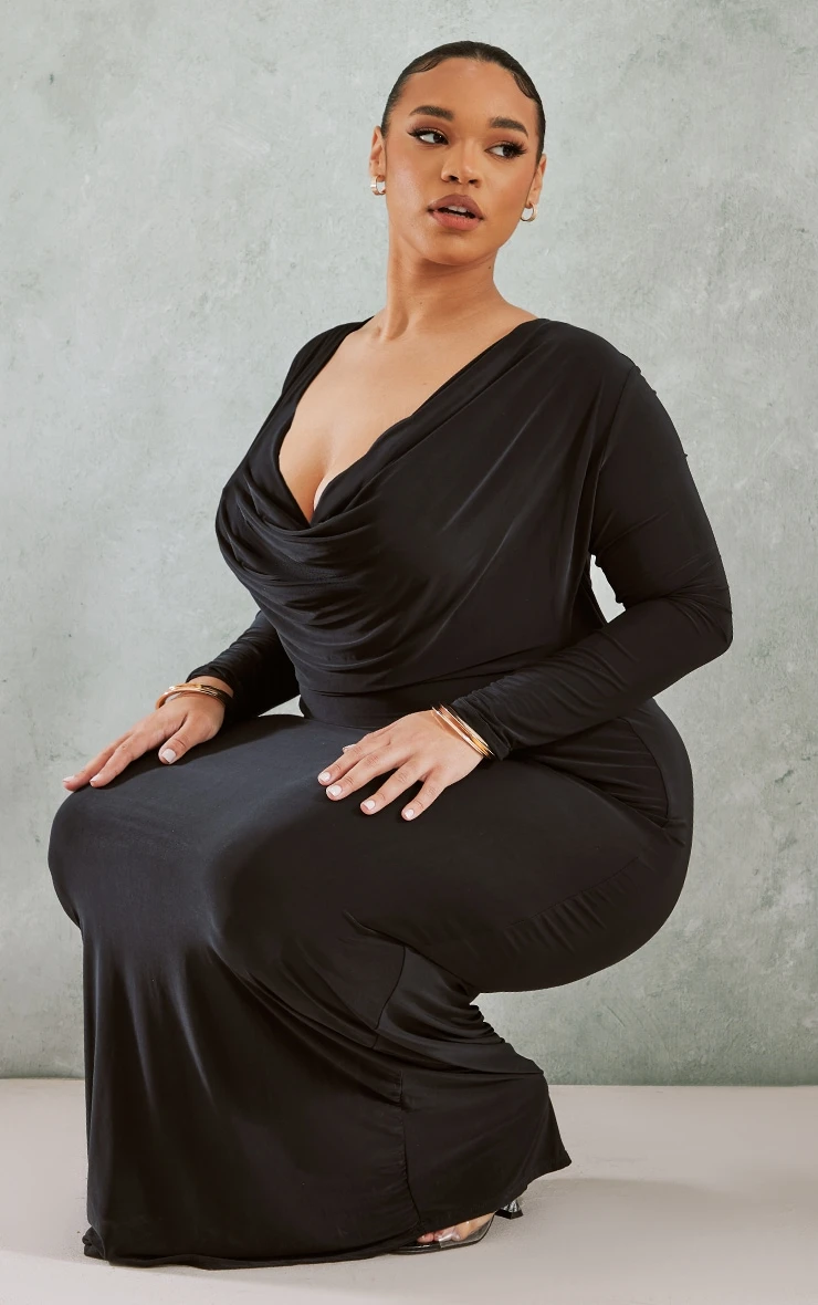 Plus Black Extreme Cowl Neck Maxi Dress 3 Plus Black Extreme Cowl Neck Maxi Dress - Image 3