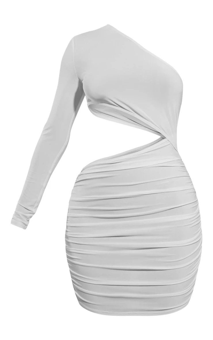 Petite Cream Slinky One Shoulder Waist Cut Out Ruched Bodycon 4 Petite Cream Slinky One Shoulder Waist Cut Out Ruched Bodycon - Image 4