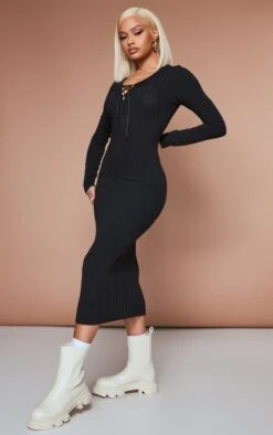 Black Rib Lace Up Detail Midaxi Dress -Serenova Dresses Shop 8b6ce9b676fd58b7985b77f98f1abcc4f5df4b49 cnb9656 3