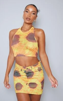 Yellow Sunflower Print Low Rise Micro Mini Denim Skirt -Serenova Dresses Shop 8bc59b3add5f8e15c1c1dd7f851619ec9746f4e8 cmy8253 4