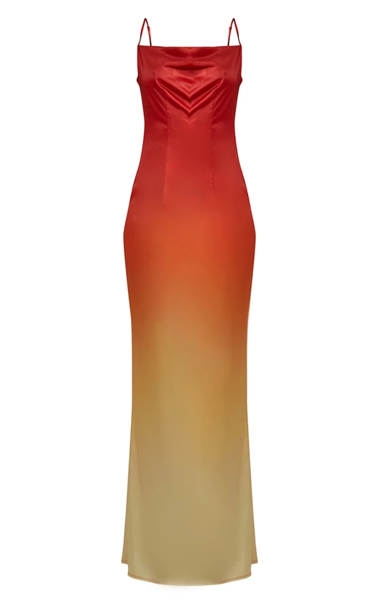 Tall Orange Satin Ombre Maxi Dress 5 Tall Orange Satin Ombre Maxi Dress - Image 5