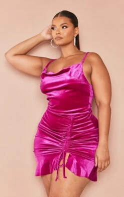 Plus Fuchsia Velvet Strappy Ruched Frill Hem Bodycon Dress -Serenova Dresses Shop 8e0825a435a3d8d1e5520b4e164dd980f2f3e8f6 cna8308 3