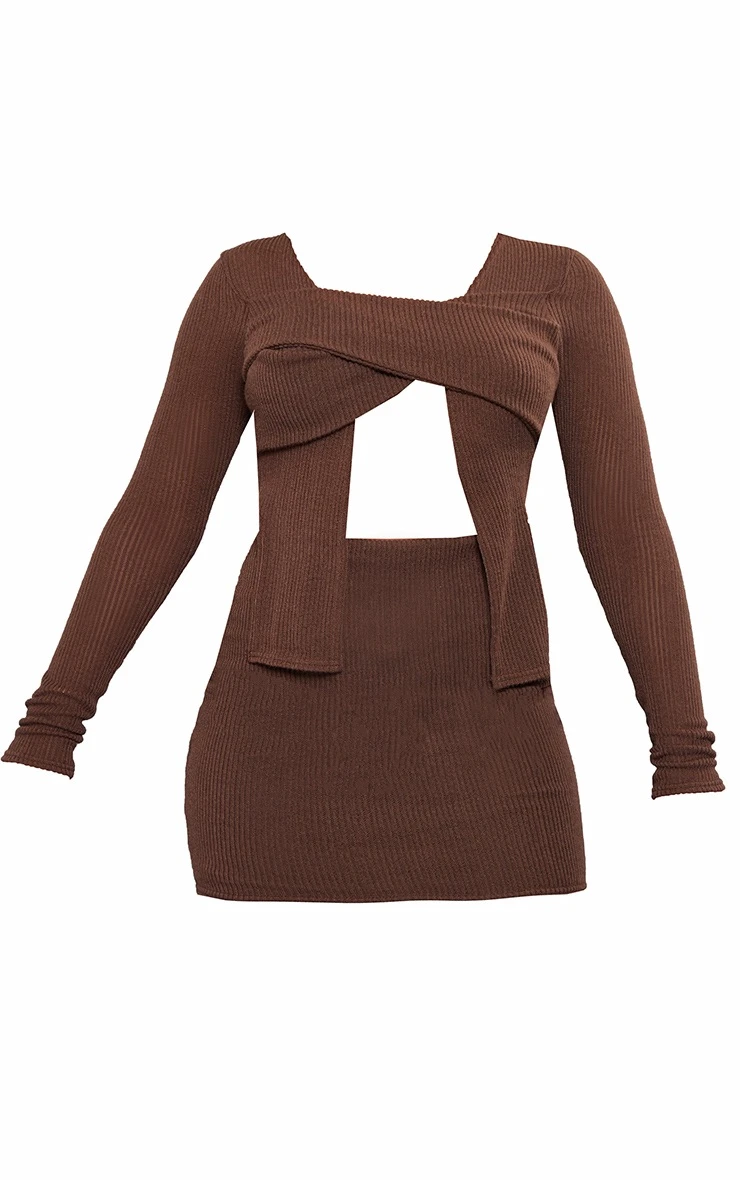 Chocolate Rib Wrap Cut Out Bodycon Dress 5 Chocolate Rib Wrap Cut Out Bodycon Dress - Image 5