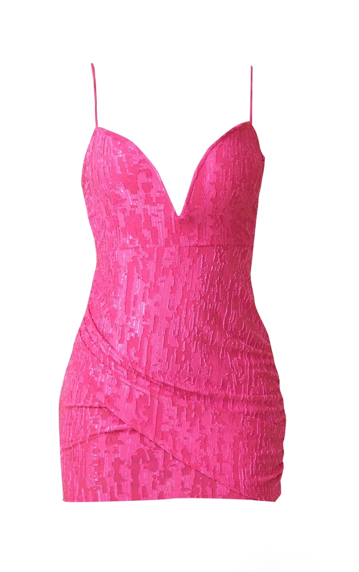 Pink Textured Extreme V Bar Drape Strappy Bodycon Dress 5 Pink Textured Extreme V Bar Drape Strappy Bodycon Dress - Image 5