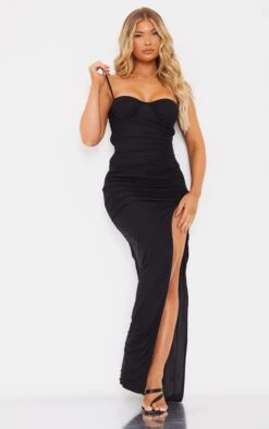 Black Cup Detail Mesh Maxi Dress