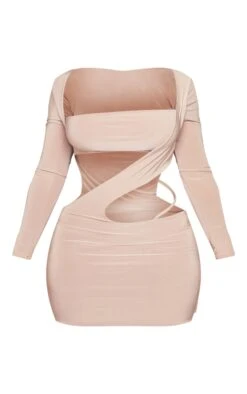 Shape Taupe Slinky Cut Out Long Sleeved Bodycon Dress -Serenova Dresses Shop 92ef5fa2d1cf5625d49d86541c1eb9a9f5b535bb cne0614 5