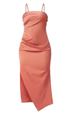 Orange Satin Fold Over Detail Ruched Strappy Midi Dress -Serenova Dresses Shop 94683f0a96df0a660c9b09eb7004608af9808647 cnd7657 5