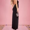 Black Acetate Slinky Strappy Low Back Maxi Dress