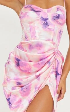 Lilac Tie Dye Print Satin Ruched Skirt Corset Detail Midi Dress -Serenova Dresses Shop 98027d2410fe6bd2ebffcf11603bec204e803503 cmr2149 5