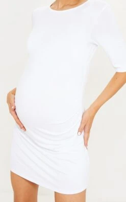 Maternity White Basic Short Sleeve T Shirt Dress -Serenova Dresses Shop 98b1ee6fe2f2668660f5d761f609cbe8df8a1d62 cms0997 4