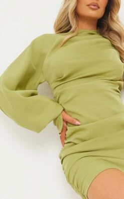 Sage Green One Sleeve Ruched Woven Bodycon Dress -Serenova Dresses Shop 9974e4a480f2de5aed44c3369eb718b516a304cb cms6983 5