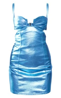 Blue Cup Detail Metallic Coated Denim Dress -Serenova Dresses Shop 9be241a7fc3733f62023584c39a92b56b1045888 cnb4735 5
