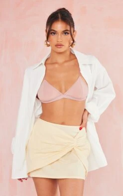 Stone Linen Look Knot Front Micro Mini Skirt