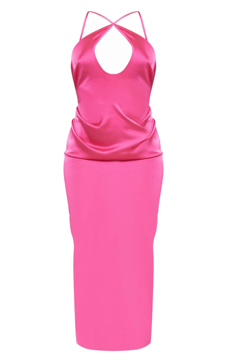 Sugar Pink Satin Cross Strap Cut Out Midaxi Dress 4 Sugar Pink Satin Cross Strap Cut Out Midaxi Dress - Image 4